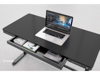 Acava ED20B 1200 x 600 Electric Height Adjustable Sit-Stand Desk with Drawer & Fast USB Chargers - Black Frame with MFC Top