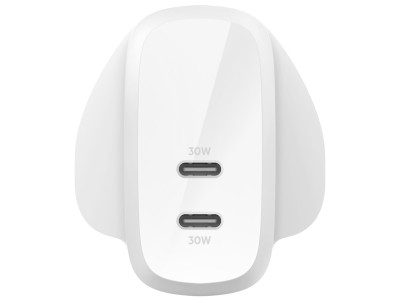 Belkin BoostCharge Pro 60W Dual USB-C PPS Wall Charger - White - WCB010MYWH