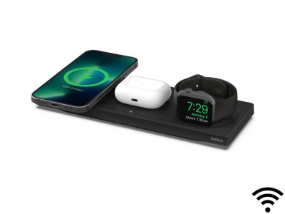 Belkin BOOST↑CHARGE PRO 3-in-1 Qi Wireless Charging Pad with MagSafe - Black - WIZ016MYBK