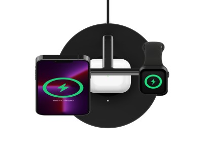 Belkin BoostCharge Pro 3-in-1 Wireless Charger with 15W Official MagSafe Charging - Black - WIZ017MYBK