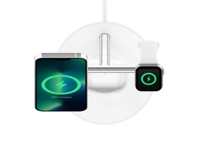Belkin BoostCharge Pro 3-in-1 Wireless Charger with 15W Official MagSafe Charging - White - WIZ017MYWH
