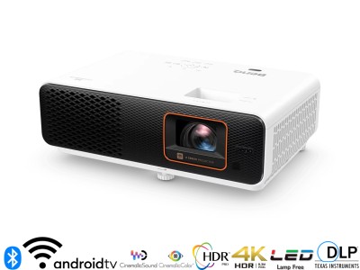 BenQ X500i Projector - 2200 Lumens, 16:9 4K UHD HDR, 0.69-0.83:1 Throw Ratio - 4LED Lamp-Free Short Throw, Android TV & Bluetooth