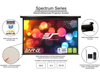 Elite Screens Spectrum 16:9 Ratio 221 x 124cm Electric Projector Screen - ELECTRIC100H - White Case