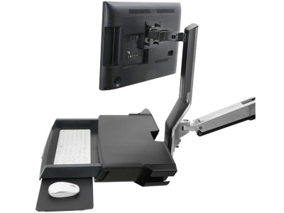 Ergotron 45-594-026 StyleView® Combo System with Worksurface, Monitor Pan & Small CPU Holder - Silver / Black