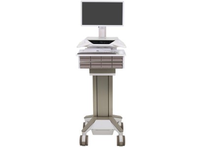 Ergotron C52-2281-3 CareFit™ Pro LiFe-Powered Electric Lift LCD Medical Cart with 4x2 Drawers - White