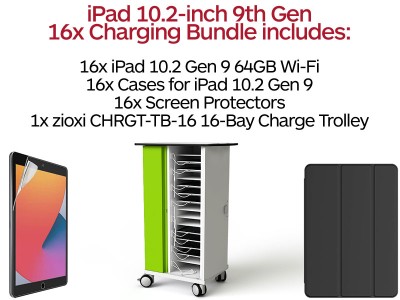 16 x iPad 10.2 9th Gen Charging Bundle with zioxi CHRGT-TB-16 Charge Trolley