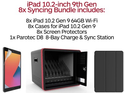 8 x iPad 10.2 9th Gen Charge and Sync Bundle with Parotec 61-D8-USB-C D8 Charging Station