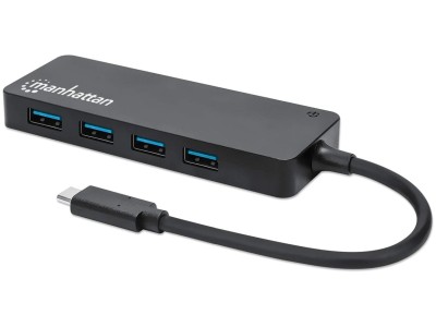 Manhattan 164924 USB-C to 4-Port USB-A 3.2 Gen 1 Hub - Black