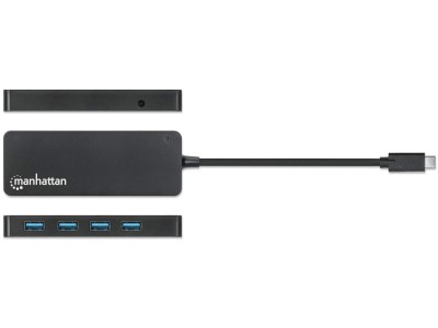 Manhattan 164924 USB-C to 4-Port USB-A 3.2 Gen 1 Hub - Black