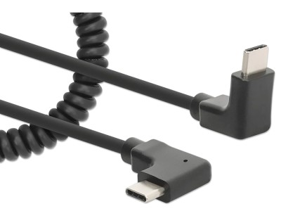 Manhattan 356213 1m Right-Angled USB-C to USB-C Coiled Cable - Black
