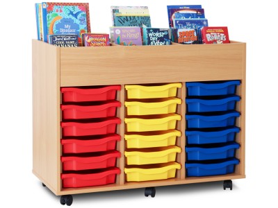 Monarch MEQ3001 Beech 6 Bay Mobile Kinderbox Book & Art Storage Unit with 18 Single Trays