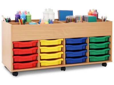 Monarch MEQ3002 Beech 8 Bay Mobile Kinderbox Book & Art Storage Unit with 16 Single Trays