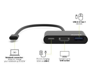 PORT 900140 USB-C to 3-in-1 1x 4K Monitor Mini Docking Station - Black
