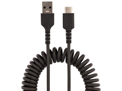 StarTech R2ACC-1M-USB-CABLE 1m USB-C to USB-A Coiled Cable - Black