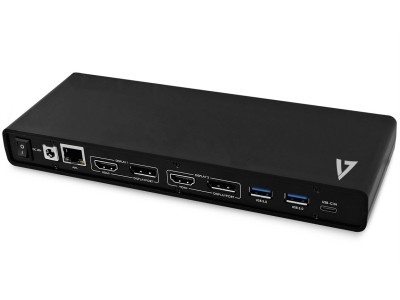 V7 UCDDS-1E USB-C Dual Universal Docking Station with USB-C Power Delivery - Black