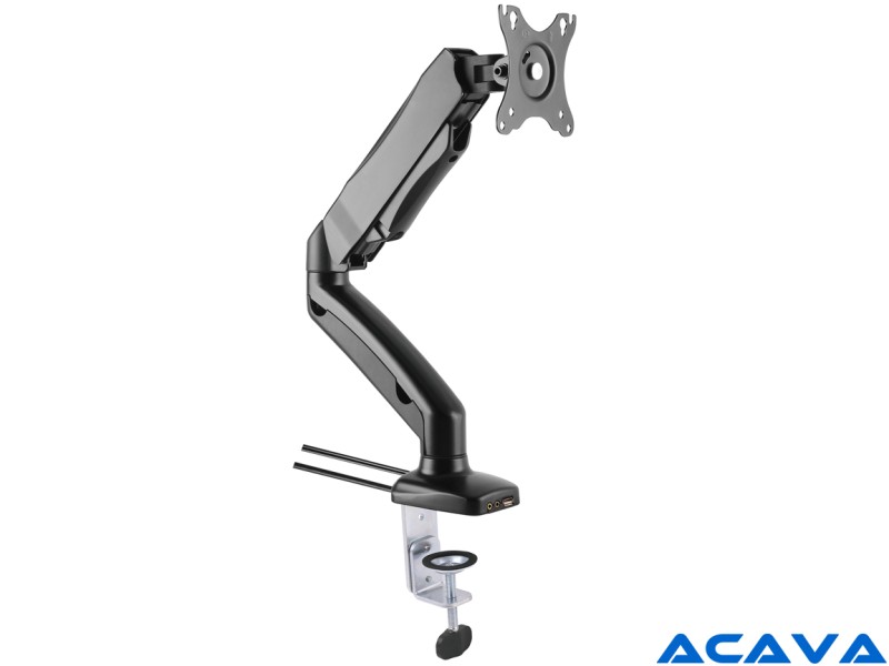 Acava ACGU31S LCD Arm Sit-Stand Desk Mount with Built-in USB & Audio - Black - for 15" - 27" Screens up to 6.5kg