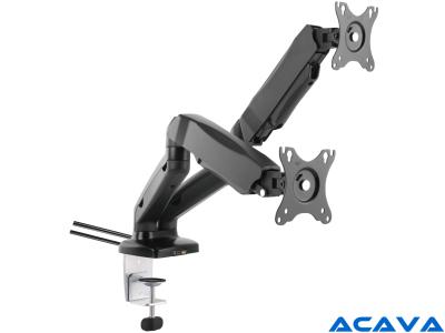 Acava ACGU32D Dual LCD Arm Sit-Stand Desk Mount with Built-in USB & Audio - Black - for 15" - 27" Screens up to 6.5kg