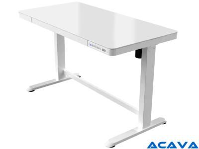 Acava ED20GLW 1200 x 600 Electric Height Adjustable Sit-Stand Desk with Drawer & Fast USB Chargers - White Frame with Glass Top