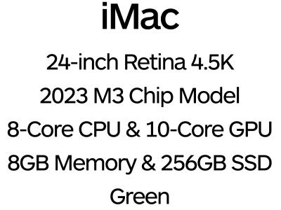 Apple iMac 24" 2023 Retina 4.5K - 8-Core M3 Chip, 10-Core GPU, 8GB Memory, 256GB SSD Storage - Green / MQRN3B/A
