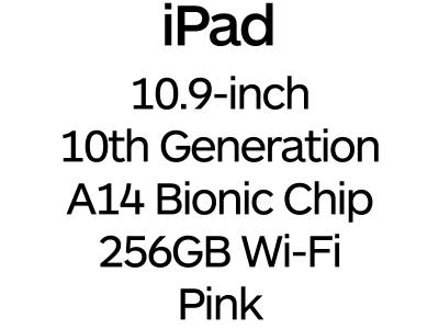 Apple iPad 10.9-inch 10th Gen - USB-C, A14 Bionic Chip, 256GB, Wi-Fi - Pink / MPQC3B/A
