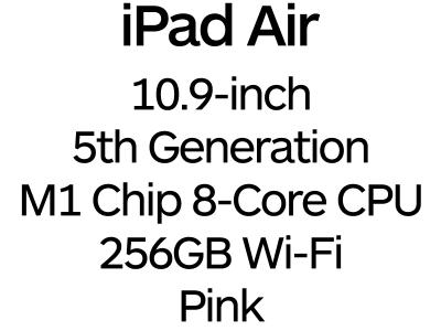 Apple iPad Air 10.9-inch 5th Gen - USB-C, 8-Core M1 Chip, 256GB, Wi-Fi - Pink / MM9M3B/A