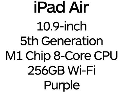 Apple iPad Air 10.9-inch 5th Gen - USB-C, 8-Core M1 Chip, 256GB, Wi-Fi - Purple / MME63B/A