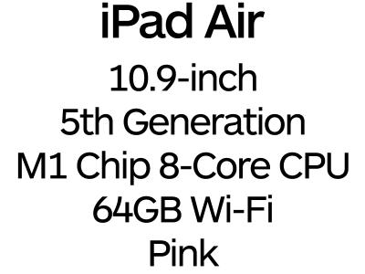 Apple iPad Air 10.9-inch 5th Gen - USB-C, 8-Core M1 Chip, 64GB, Wi-Fi - Pink / MM9D3B/A
