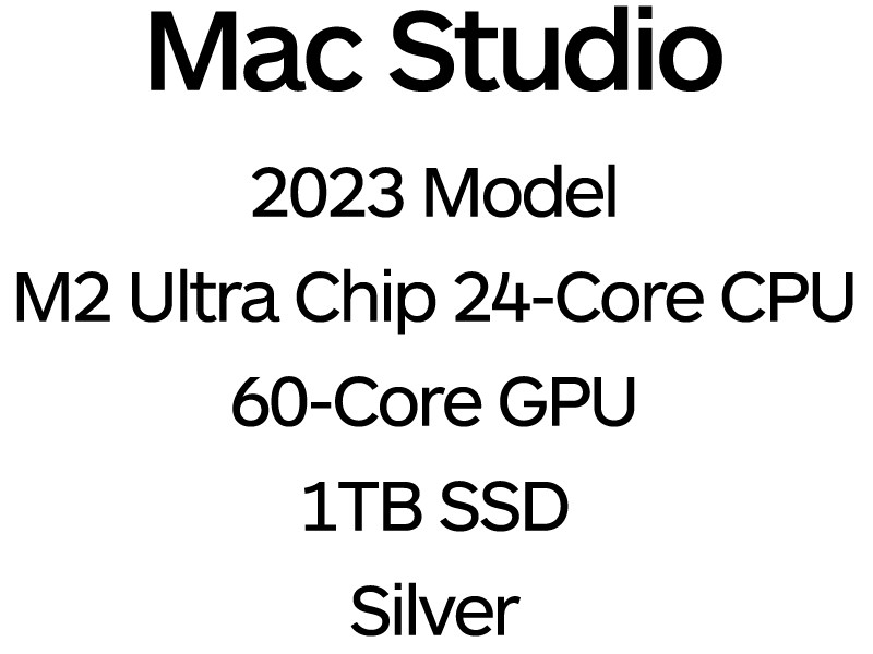 Apple Mac Studio 2023 - 24-Core M2 Ultra Chip, 60-Core GPU, 64GB Memory, 1TB SSD Storage - Silver / MQH63B/A