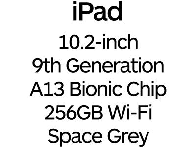 Apple iPad 10.2-inch 9th Gen - A13 Bionic Chip, 256GB, Wi-Fi - Space Grey / MK2N3B/A