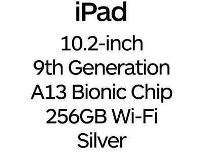 Apple iPad 10.2-inch 9th Gen - A13 Bionic Chip, 256GB, Wi-Fi - Silver / MK2P3B/A