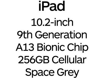 Apple iPad 10.2-inch 9th Gen - A13 Bionic Chip, 256GB, Wi-Fi + Cellular - Space Grey / MK4E3B/A