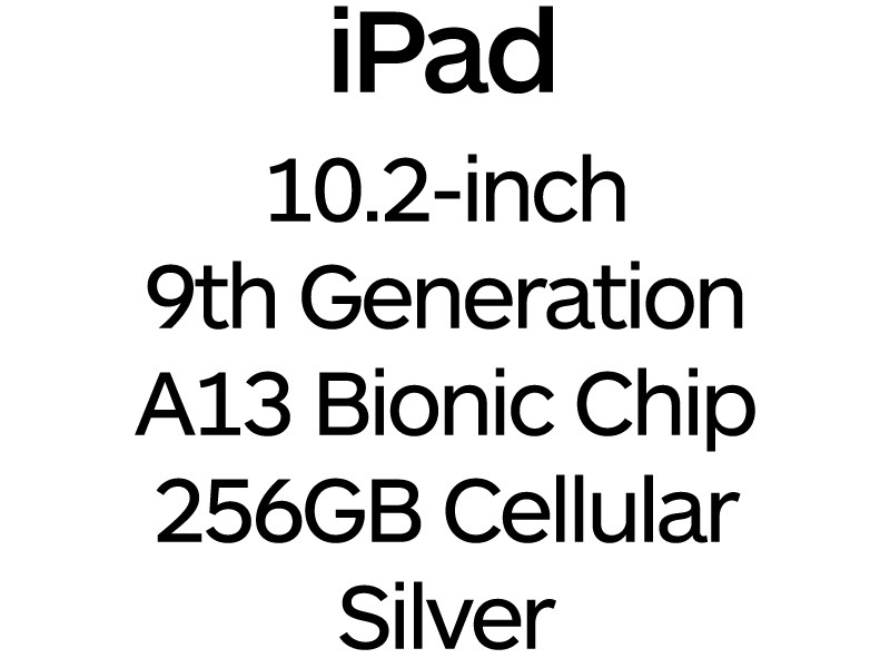 Apple iPad 10.2-inch 9th Gen - A13 Bionic Chip, 256GB, Wi-Fi + Cellular - Silver / MK4H3B/A