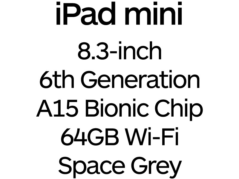 Apple iPad mini 8.3-inch 6th Gen - USB-C, A15 Bionic Chip, 64GB, Wi-Fi - Space Grey / MK7M3B/A