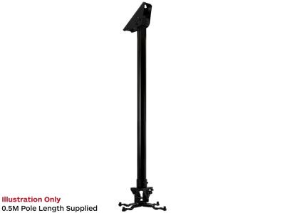 B-Tech BT899-FD050/BB Heavy Duty Universal 0.5M Pole Angled Ceiling Mount for Projectors up to 25kg - Black with Black Pole