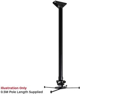 B-Tech BT899XL-FD050/BB Extra Large Heavy Duty Universal 0.5M Pole Angled Ceiling Mount for Projectors up to 25kg - Black with Black Pole