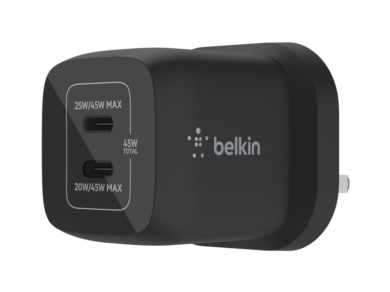 Belkin BoostCharge Pro 45W Dual USB-C PPS Wall Charger - Black - WCH011MYBK