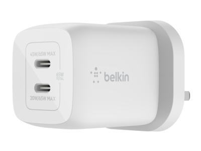 Belkin BoostCharge Pro 65W Dual USB-C PPS Wall Charger - White - WCH013MYWH