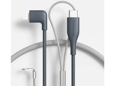 Bouncepad CB-RF-L2C-W Reinforced 2m Right-Angled Lightning to USB-C Security Cable - White Mesh