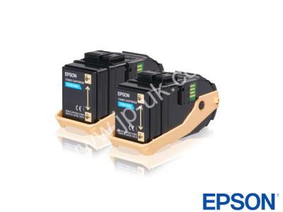 Genuine Epson S050608 / 0608 Cyan Toner Cartridge Twin-Pack to fit Epson Printer