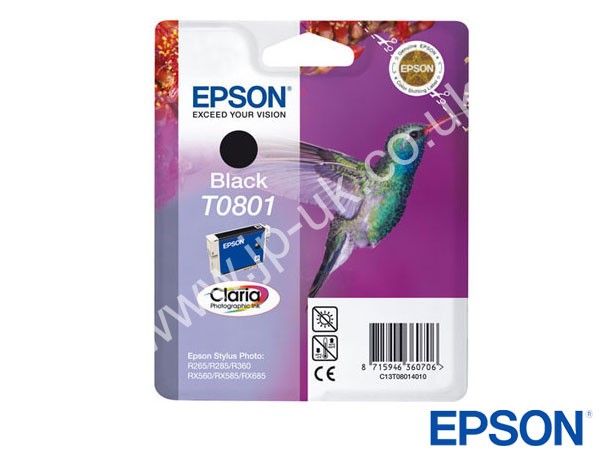 Genuine Epson T08014010 / T0801 Black Ink to fit Inkjet Ink Cartridges Printer 