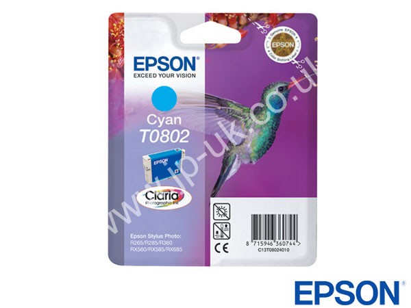 Genuine Epson T08024010 / T0802 Cyan Ink to fit Inkjet PX720WD Printer 