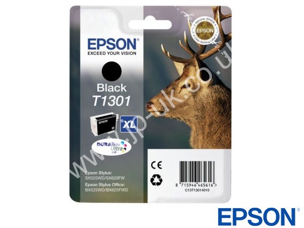 Genuine Epson T13014010 / T1301 Extra Hi-Cap Black Ink to fit Inkjet B42WD Printer 