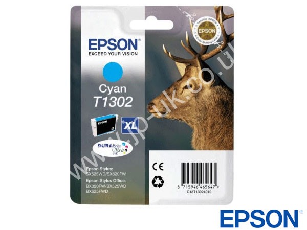 Genuine Epson T13024010 / T1302 Extra Hi-Cap Cyan Ink to fit Inkjet BX635FWD Printer 