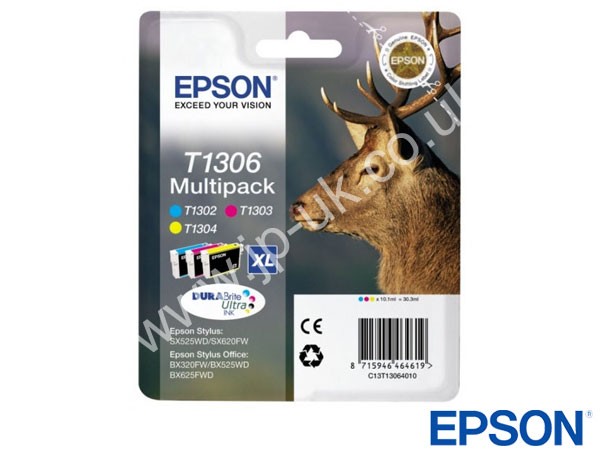 Genuine Epson T13064010 CMY Extra Hi-Cap Ink Multipack to fit Inkjet SX620FW Printer 