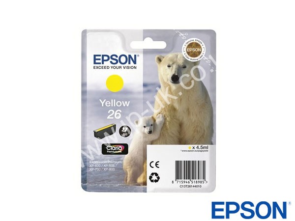 Genuine Epson T26144010 / T2614 Yellow Ink to fit Expression Premium XP-700 Printer 