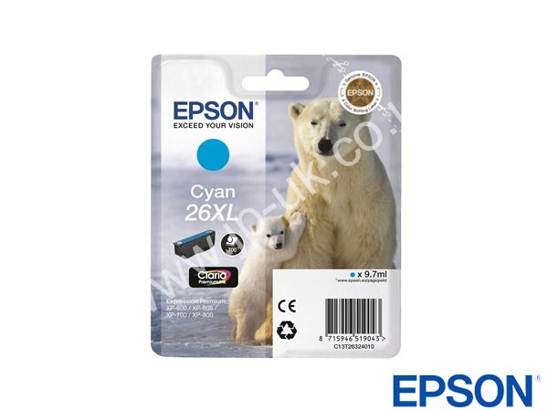 Genuine Epson T26324010 / T2632 Hi-Cap Cyan Ink to fit Expression Premium Ink Cartridges Printer 