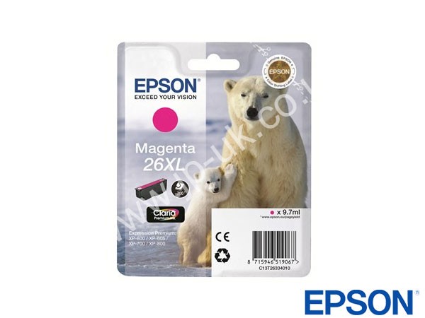 Genuine Epson T26334010 / T26334020 / T2633 Hi-Cap Magenta Ink to fit Expression Premium XP-605 Printer 