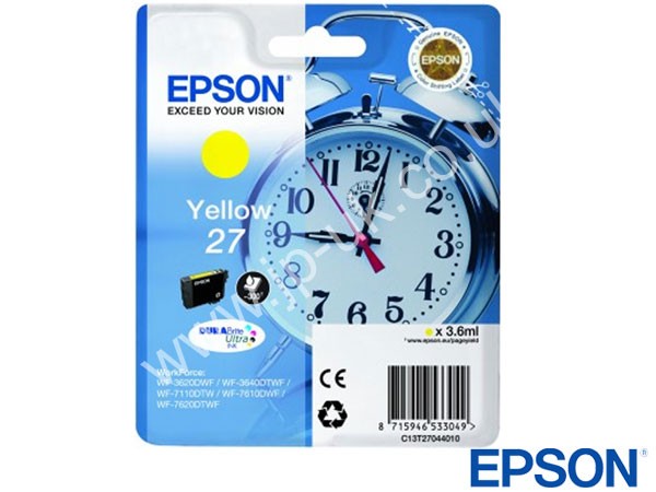 Genuine Epson T27044010 / 27 Yellow Ink to fit WorkForce WF-3640DTWF Printer 