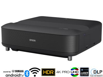Epson EH-LS650B Black Projector - 3600 Lumens, 16:9 Full HD 1080p, 0.25-0.62:1 Throw Ratio - 4K PRO-UHD Laser Lamp-Free Ultra Short Throw with Android TV and sound by YAMAHA
