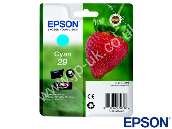 Genuine Epson C13T29824010 / 29 Cyan Ink to fit Inkjet Expression Home Printer 